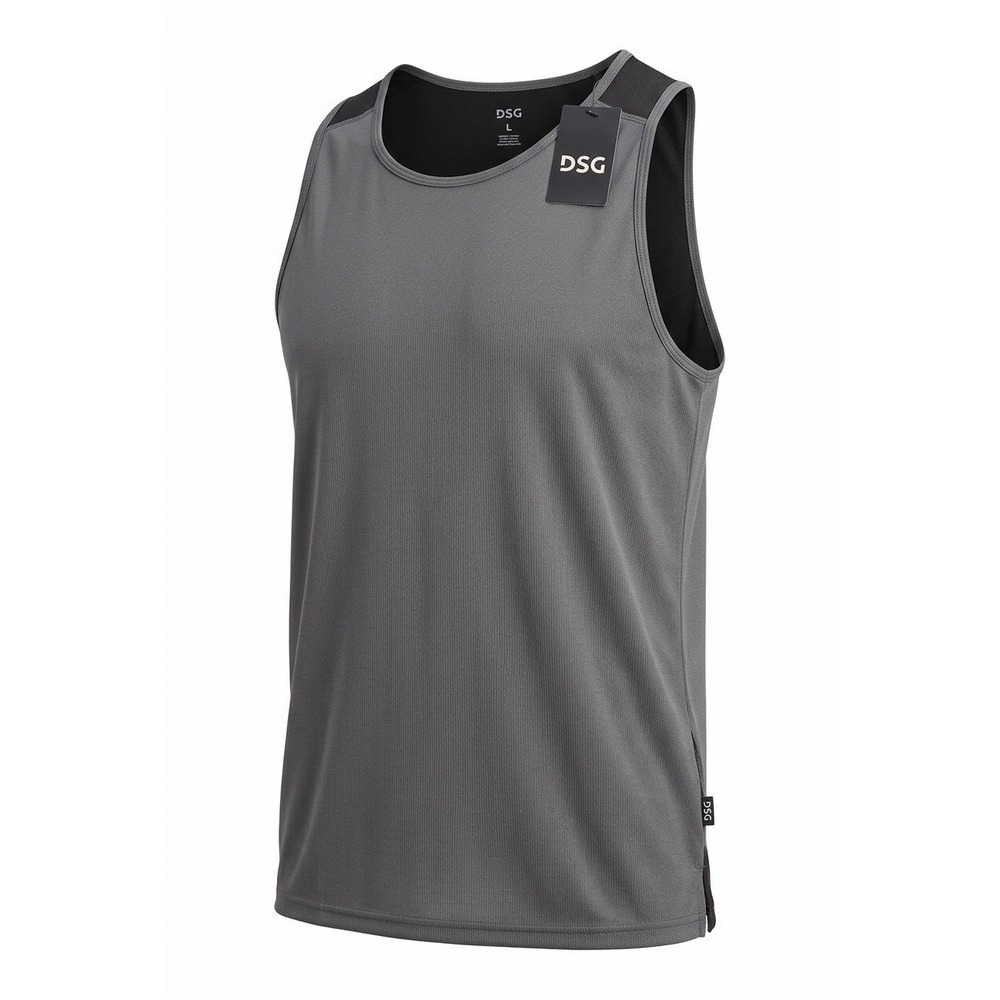 DSG Mens Blocked Run Tank Dark Gray Black Athletic Training Shirt Large NEW